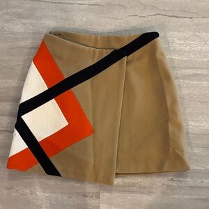 MSGM Tan and Orange Geometric Mini Skirt